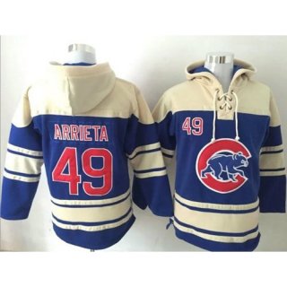 Cubs #49 Jake Arrieta Blue Sawyer Hooded Sweatshirt MLB Hoodie