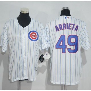 Cubs #49 Jake Arrieta White(Blue Strip) Cool Base Stitched Youth MLB Jersey
