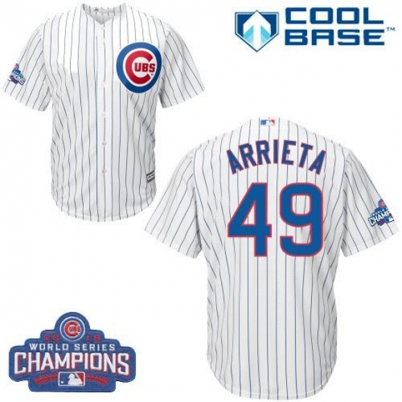 Cubs #49 Jake Arrieta White Home 2016 World Series Champions Stitched Youth MLB Jersey