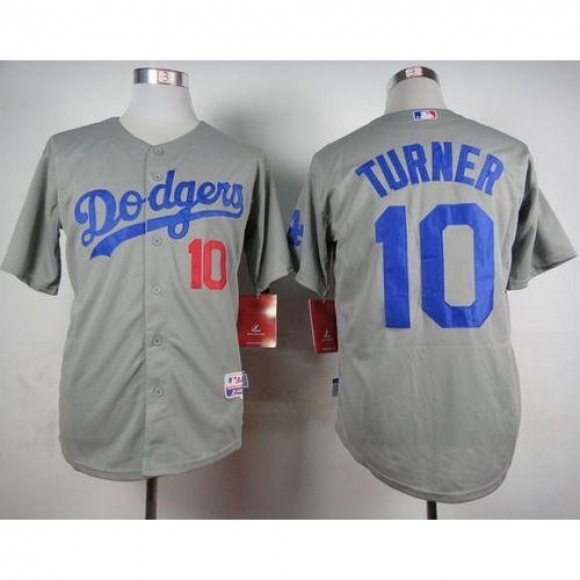 Dodgers #10 Justin Turner Grey Cool Base Stitched MLB Jersey