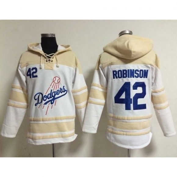 Dodgers #42 Jackie Robinson White Sawyer Hooded Sweatshirt MLB Hoodie