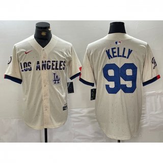 Men's Los Angeles Dodgers #99 Joe Kelly Cream Stitched Baseball Jersey