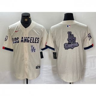 Men's Los Angeles Dodgers Team Big Logo Cream Stitched Baseball Jersey