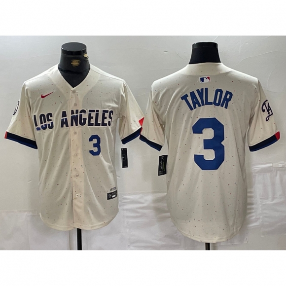 Men's Los Angeles Dodgers #3 Chris Taylor Cream Stitched Baseball Jersey