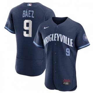 Men's Chicago Cubs #9 Javier Baez 2021 Navy City Connect Stitched Jersey