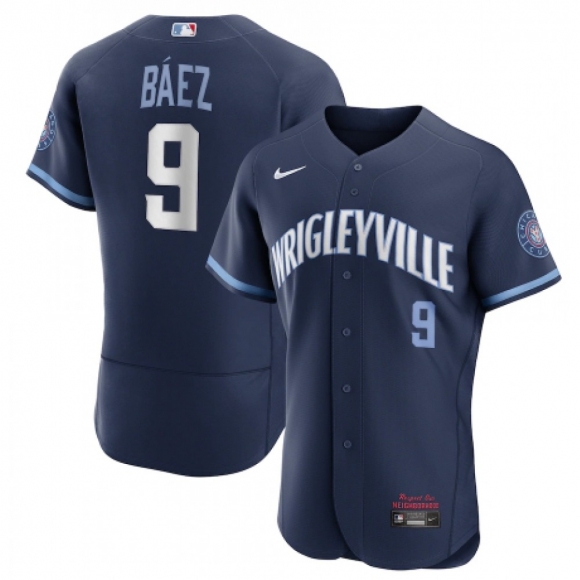 Men's Chicago Cubs #9 Javier Baez 2021 Navy City Connect Stitched Jersey