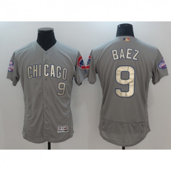 Men's Chicago Cubs #9 Javier Baez Gray World Series Champions Gold Program Flexbase Stitched MLB Jersey