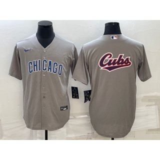 Men's Chicago Cubs Grey Team Big Logo Cool Base Stitched Jersey