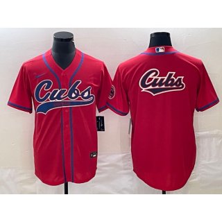 Men's Chicago Cubs Red Team Big Logo Cool Base Stitched Jersey