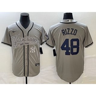Men's New York Yankees #48 Anthony Rizzo Gray With Patch Cool Base Stitched Baseball Jersey