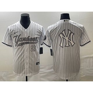 Men's New York Yankees White Team Big Logo Cool Base With Patch Stitched Baseball Jersey