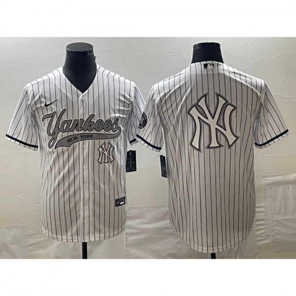 Men's New York Yankees White Team Big Logo Cool Base With Patch Stitched Baseball Jersey