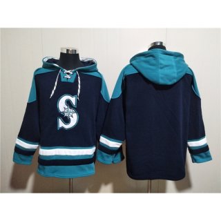 Men's Seattle Mariners Blank Navy Lace-Up Pullover Hoodie