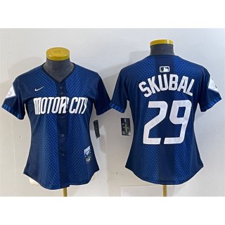 Women's Detroit Tigers #29 Tarik Skubal 2024 Navy City Connect Cool Base Limited Stitched Baseball Jersey(Run Small)