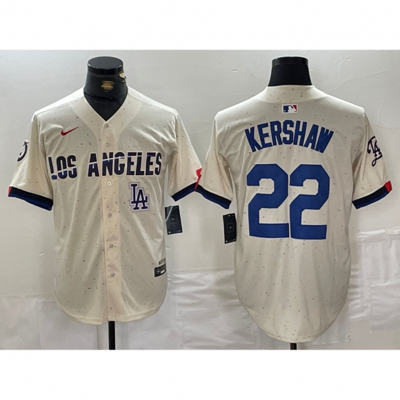 Men's Los Angeles Dodgers #22 Clayton Kershaw Cream Stitched Baseball Jersey