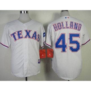 Rangers #45 Derek Holland White Cool Base Stitched MLB Jersey