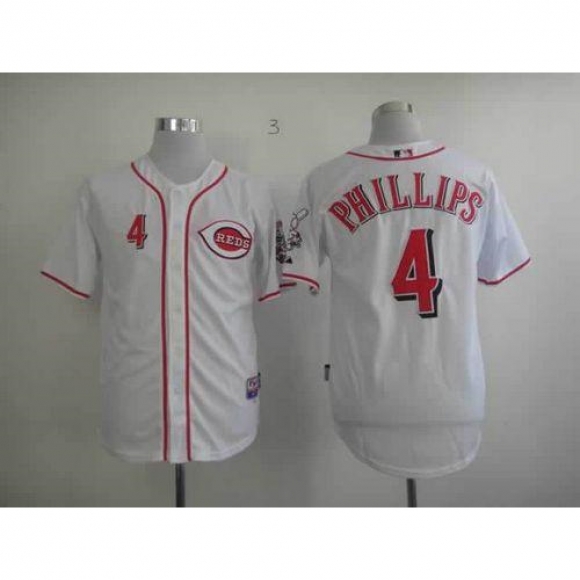 Reds #4 Brandon Phillips Stitched White MLB Jersey