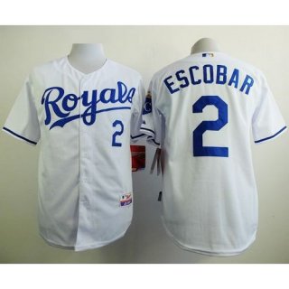 Royals #2 Alcides Escobar White Cool Base Stitched MLB Jersey