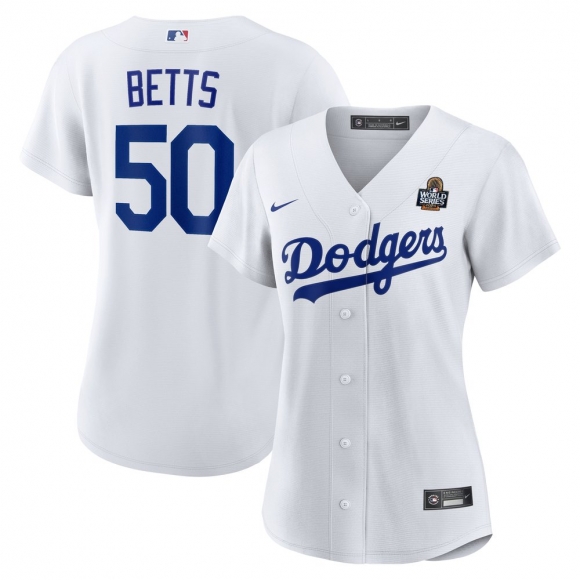 Women's Los Angeles Dodgers Mookie Betts Nike White 2024 World Series Home Home Replica Jersey