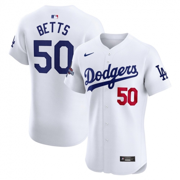 Men's Los Angeles Dodgers Mookie Betts Nike White 2024 World Series Champions Home Elite Player Jersey