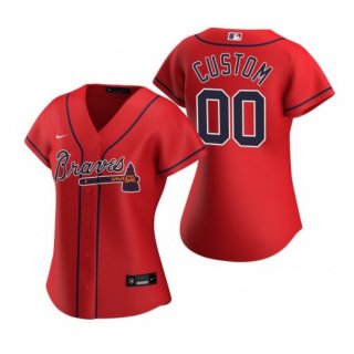 Women's Atlanta Braves Customized Red Stitched Jersey(Run Small)