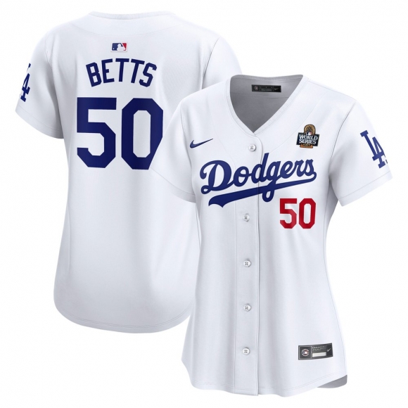 Women's Los Angeles Dodgers Mookie Betts Nike White 2024 World Series Home Limited Player Jersey