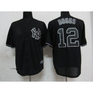 Yankees #12 Wade Boggs Black Fashion Stitched MLB Jersey