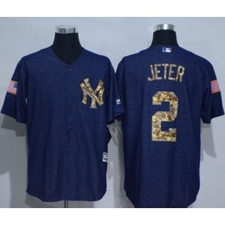 Yankees #2 Derek Jeter Denim Blue Salute to Service Stitched MLB Jersey