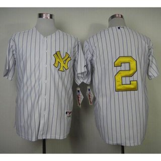 Yankees #2 Derek Jeter White Fashion Gold w/Commemorative Retirement Patch Stitched MLB Jersey