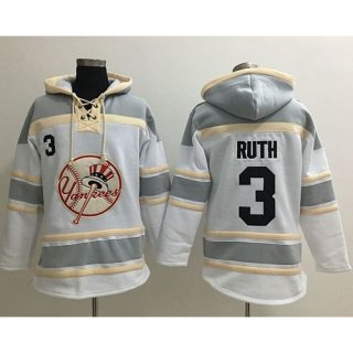 Yankees #3 Babe Ruth White Sawyer Hooded Sweatshirt MLB Hoodie