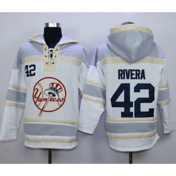 Yankees #42 Mariano Rivera White Sawyer Hooded Sweatshirt MLB Hoodie