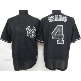 Yankees #4 Lou Gehrig Black Fashion Stitched MLB Jersey