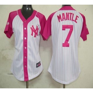 Yankees #7 Mickey Mantle White/Pink Women's Splash Fashion Stitched MLB Jersey