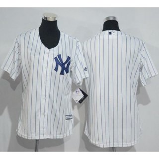 Yankees Blank White Strip Women's Home Stitched MLB Jersey