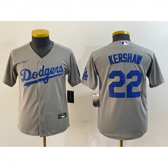 Youth Los Angeles Dodgers #22 Clayton Kershaw Grey Stitched Jersey