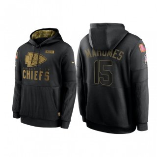 Men's Kansas City Chiefs #15 Patrick Mahomes 2020 Black Salute to Service Sideline Performance Pullover Hoodie