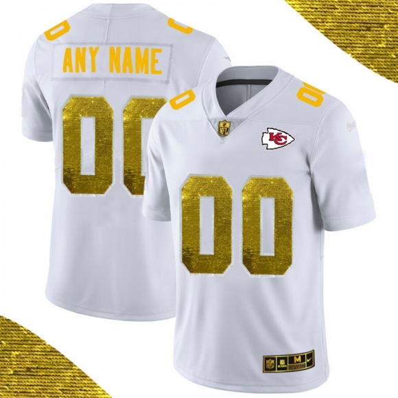 Men's Kansas City Chiefs ACTIVE PLAYER White Custom Gold Fashion Edition Limited Stitched Jersey