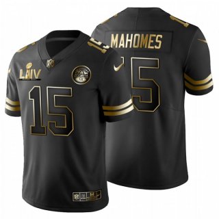 Men's Kansas City Chiefs #15 Patrick Mahomes Black Super Bowl LIV Golden Edition Limited Stitched Jersey