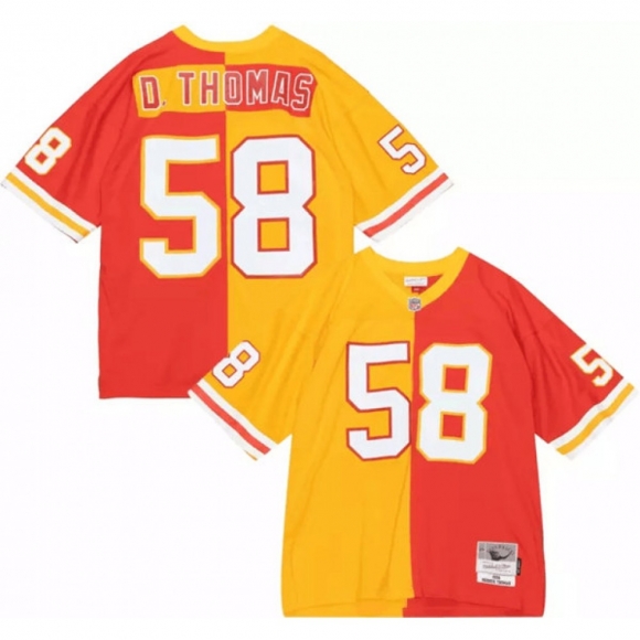 Men's Kansas City Chiefs #58 Derrick Thomas Red/Yellow Split 1994 Throwback Stitched Football Jersey