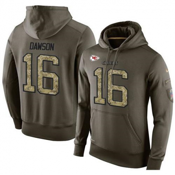 NFL Men's Nike Kansas City Chiefs #16 Len Dawson Stitched Green Olive Salute To Service KO Performance Hoodie