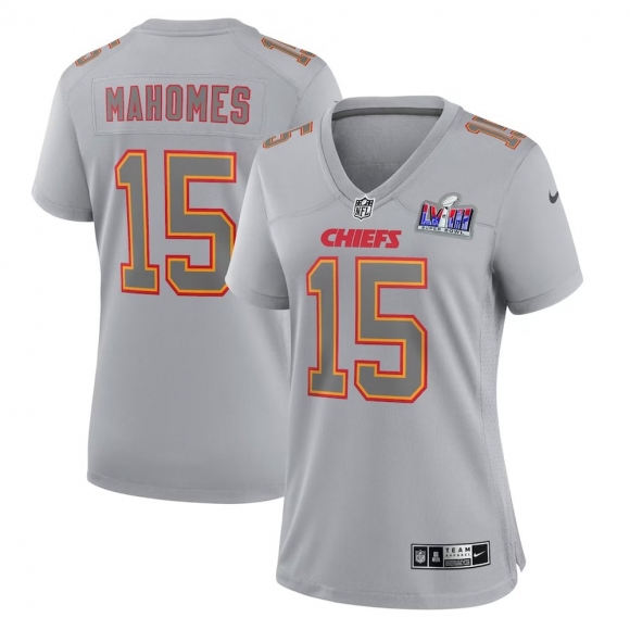 Women's Kansas City Chiefs #15 Patrick Mahomes Nike Gray Super Bowl LVIII Atmosphere Fashion Game Jersey