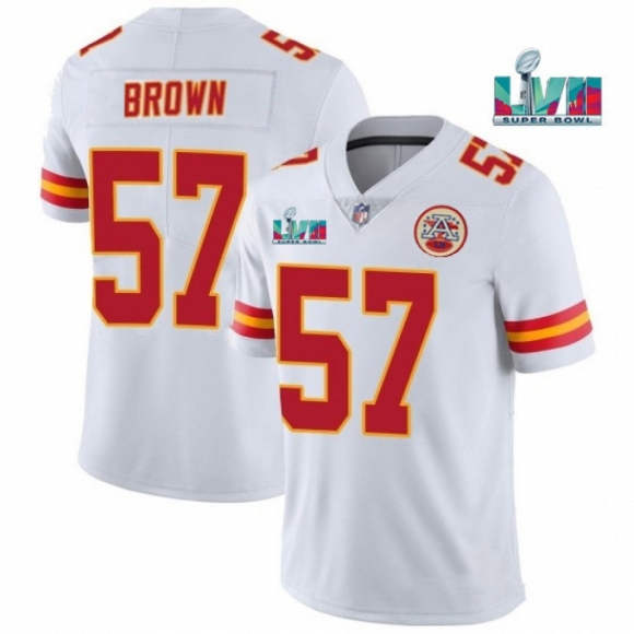 Men's Kansas City Chiefs #57 Orlando Brown White Super Bowl LVII Patch Vapor Untouchable Limited Stitched Jersey