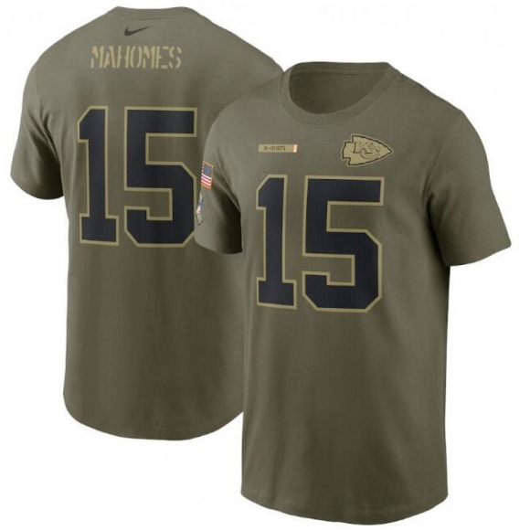 Men's Kansas City Chiefs #15 Patrick Mahomes 2021 Olive Salute To Service Legend Performance T-Shirt