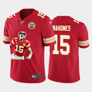 Men's Kansas City Chiefs #15 Patrick Mahomes Red 100th Season Portrait Edition Limited Jersey