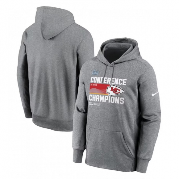 Men's Kansas City Chiefs Heather Gray 2022 AFC Champions Locker Room Trophy Collection Pullover Hoodie