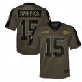 Youth Kansas City Chiefs #15 Patrick Mahomes 2021 Olive Salute To Service Limited Stitched Jersey