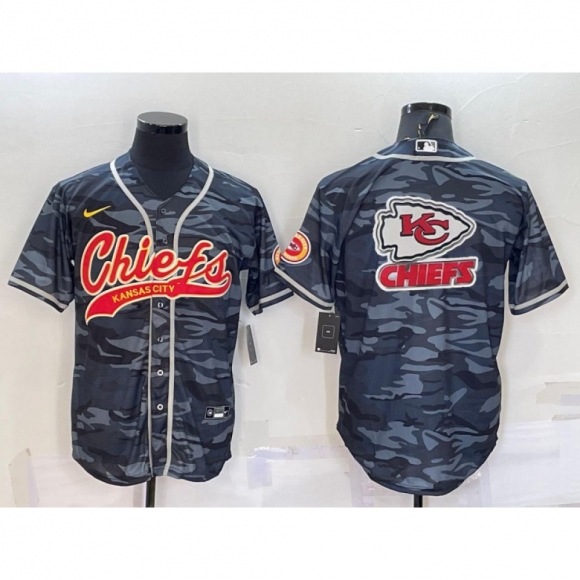 Men's Kansas City Chiefs Blank Grey Camo Team Big Logo With Patch Cool Base Stitched Baseball Jersey