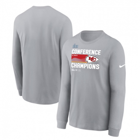 Men's Kansas City Chiefs Gray 2022 AFC Champions Locker Room Trophy Collection Long Sleeve T-Shirt