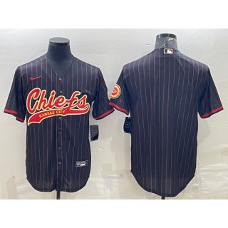 Men's Kansas City Chiefs Blank Black With Patch Cool Base Stitched Baseball Jersey