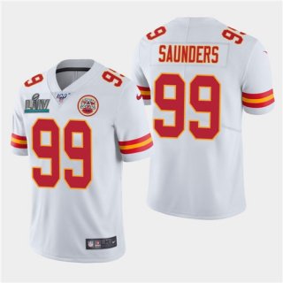 Men's Kansas City Chiefs #99 Khalen Saunders White Super Bowl LIV With 100th Season Patch Vapor Untouchable Limited Stitched NFL Jersey